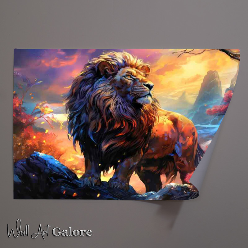 Buy Unframed Poster : (Lion on top of the rocks in the mountains)