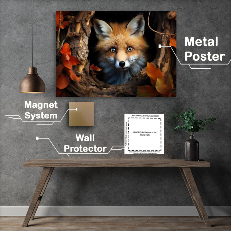 Buy Metal Poster : (Little fox in its hole the the autumn)