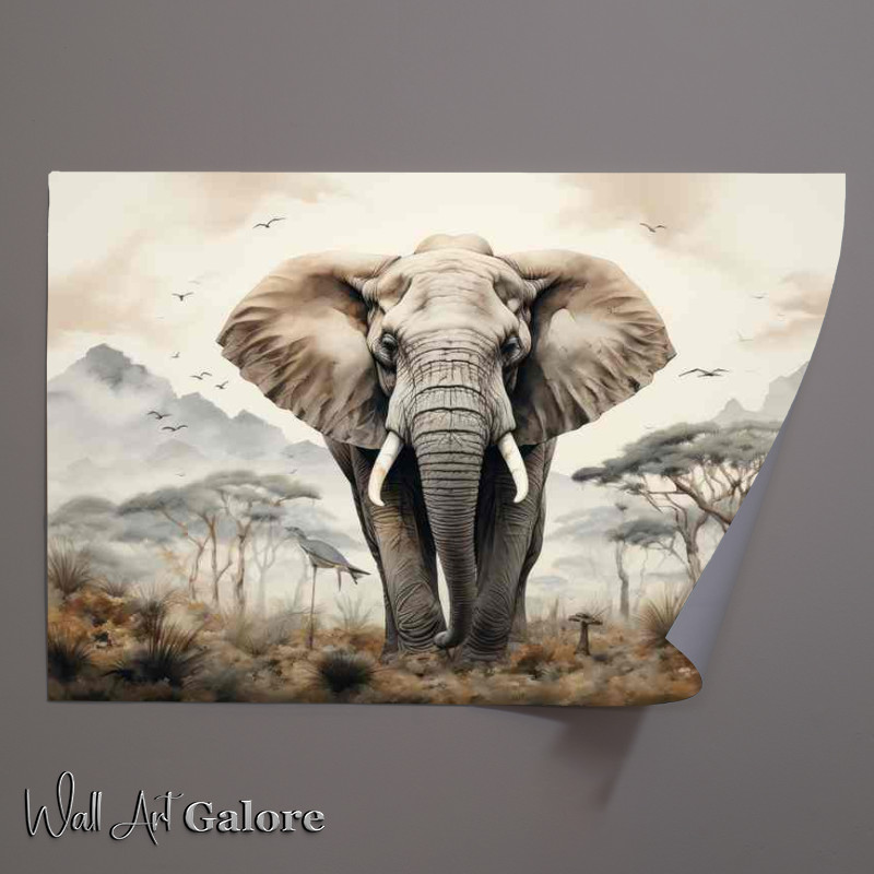 Buy Unframed Poster : (Mountains and elephants in africa with trees either side)