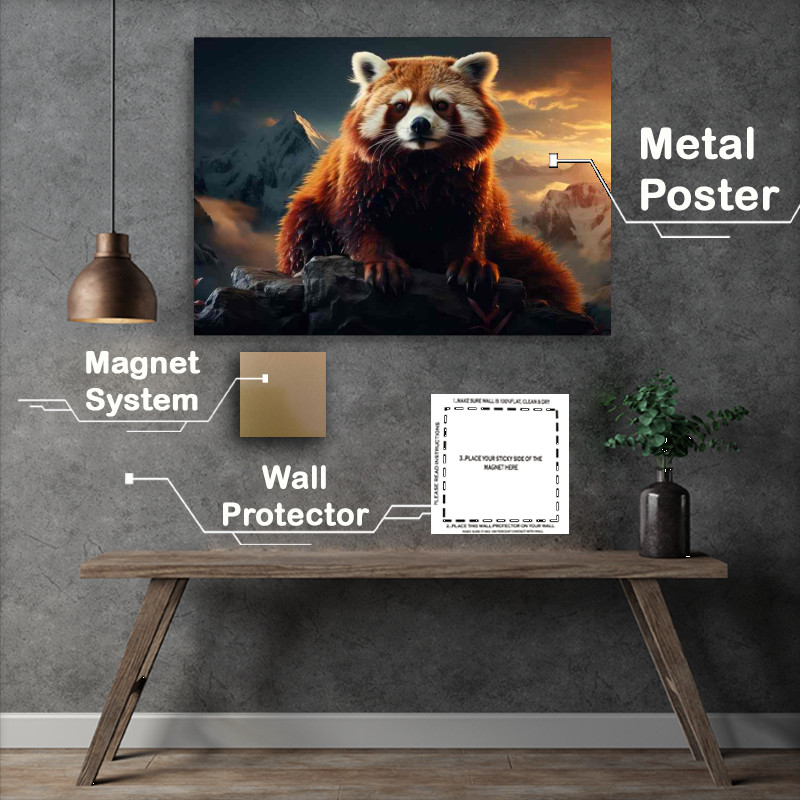 Buy Metal Poster : (Red panda on the top of the mountain rocks)