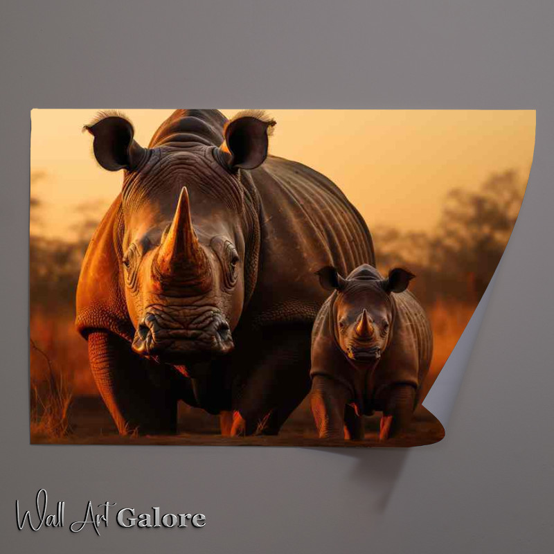 Buy Unframed Poster : (Rhino with her calf in the african savanna)