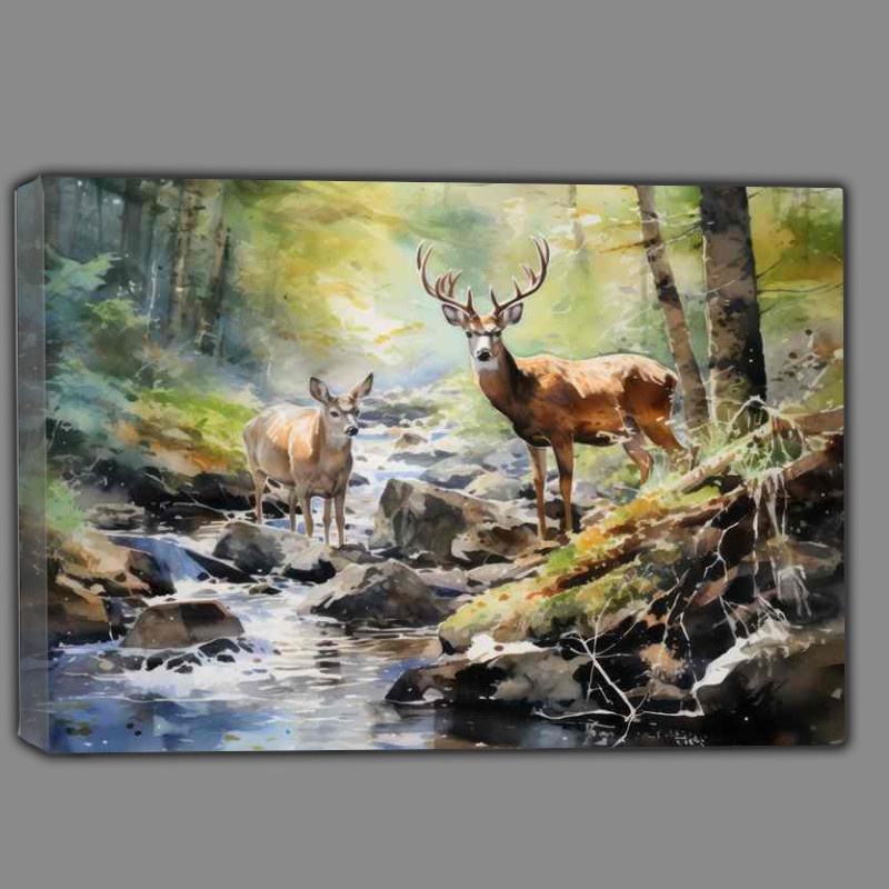 Buy Canvas : (Silent Watchers Deer in the Untamed Woods)