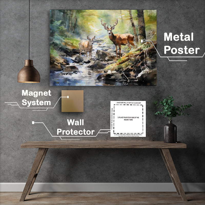 Buy Metal Poster : (Silent Watchers Deer in the Untamed Woods)