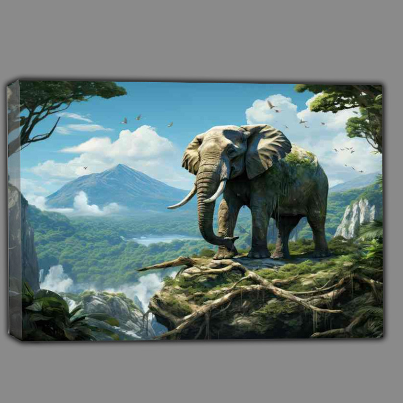 Buy Canvas : (The Mighty Elephant crossing the ravine)