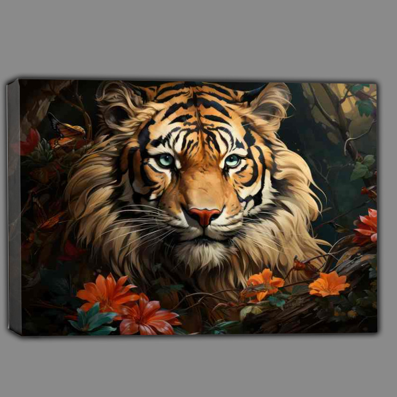 Buy Canvas : (Tiger in the jungle surrounded by flowers)
