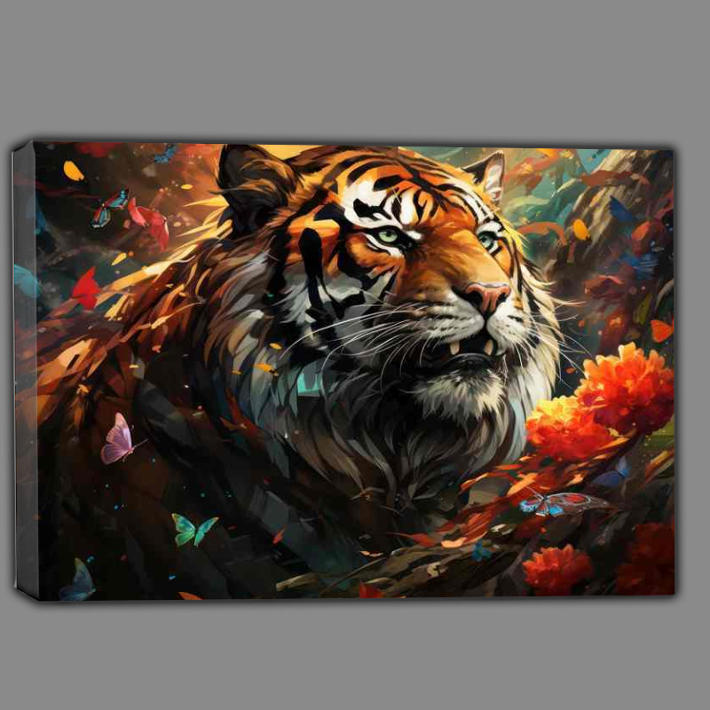 Buy Canvas : (Tiger surrounded by birds and flowers)
