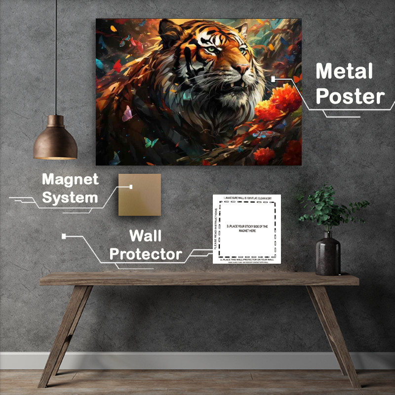 Buy Metal Poster : (Tiger surrounded by birds and flowers)