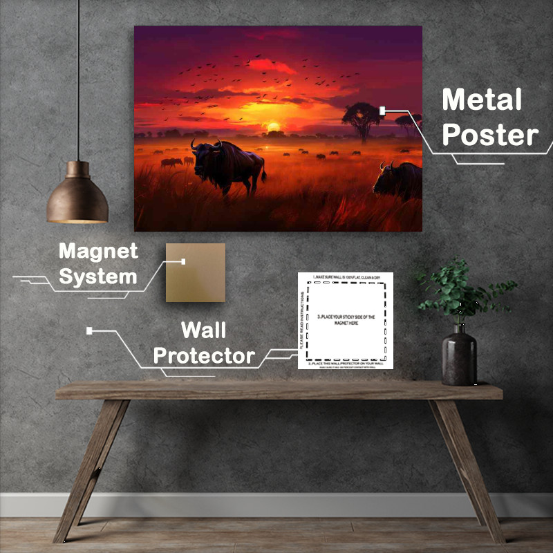 Buy Metal Poster : (Wilderbeast traveling theough the african planes)