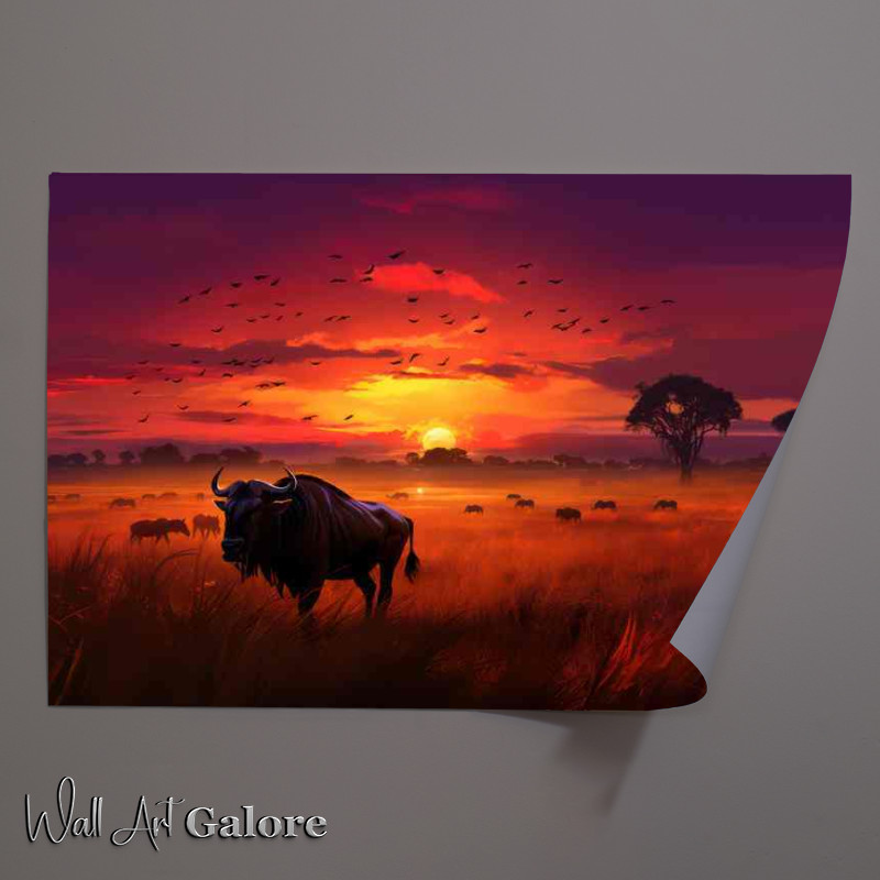 Buy Unframed Poster : (Wilderbeast traveling theough the african planes)