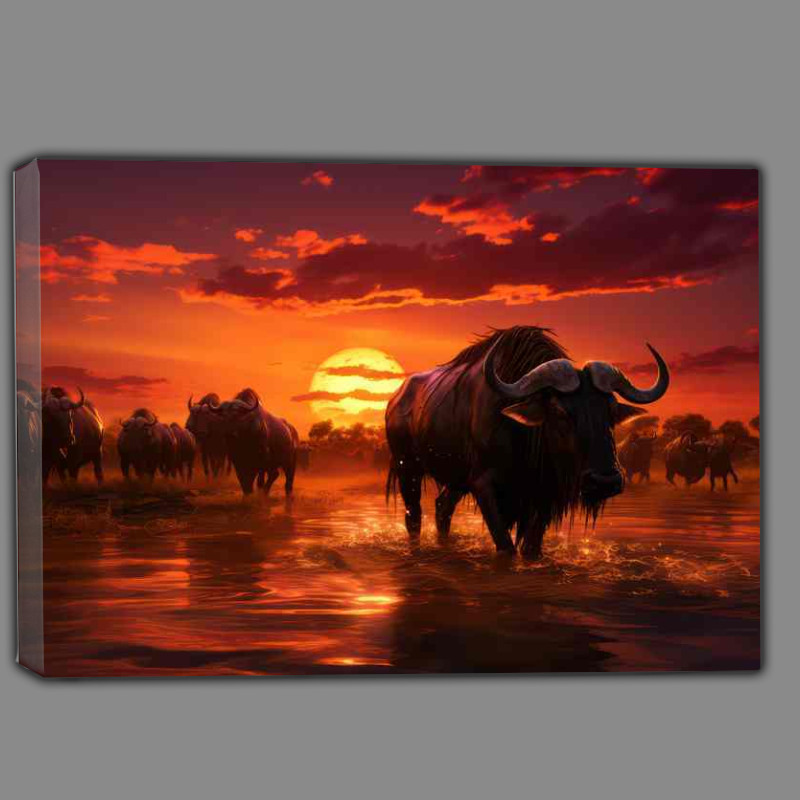 Buy Canvas : (Wilderbeasts at the watering hold resting up)