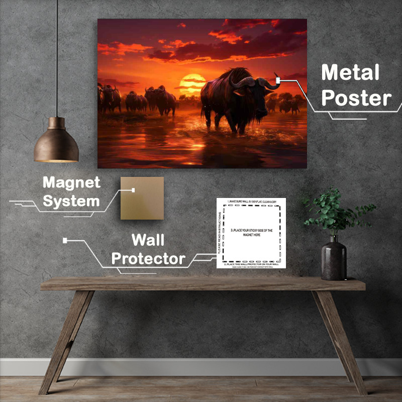 Buy Metal Poster : (Wilderbeasts at the watering hold resting up)
