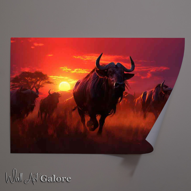 Buy Unframed Poster : (Wilederbeasts on a stampead in the african plane)