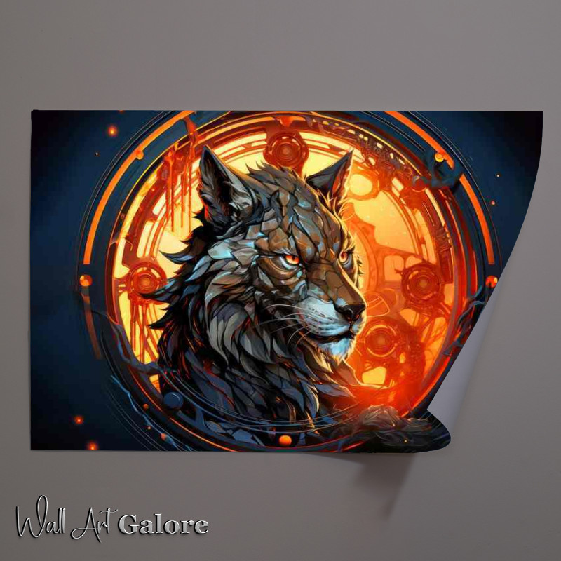 Buy Unframed Poster : (Wolf surrounded by fire in a frame fantasy)