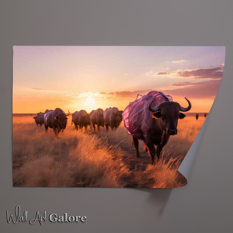 Buy Unframed Poster : (large buffalow on a trail with the sun setting)