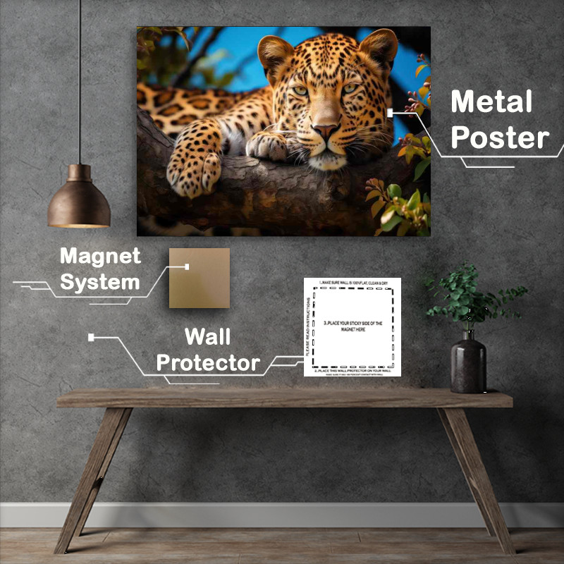 Buy Metal Poster : (lazy Leopard lying on a branch of a tree)