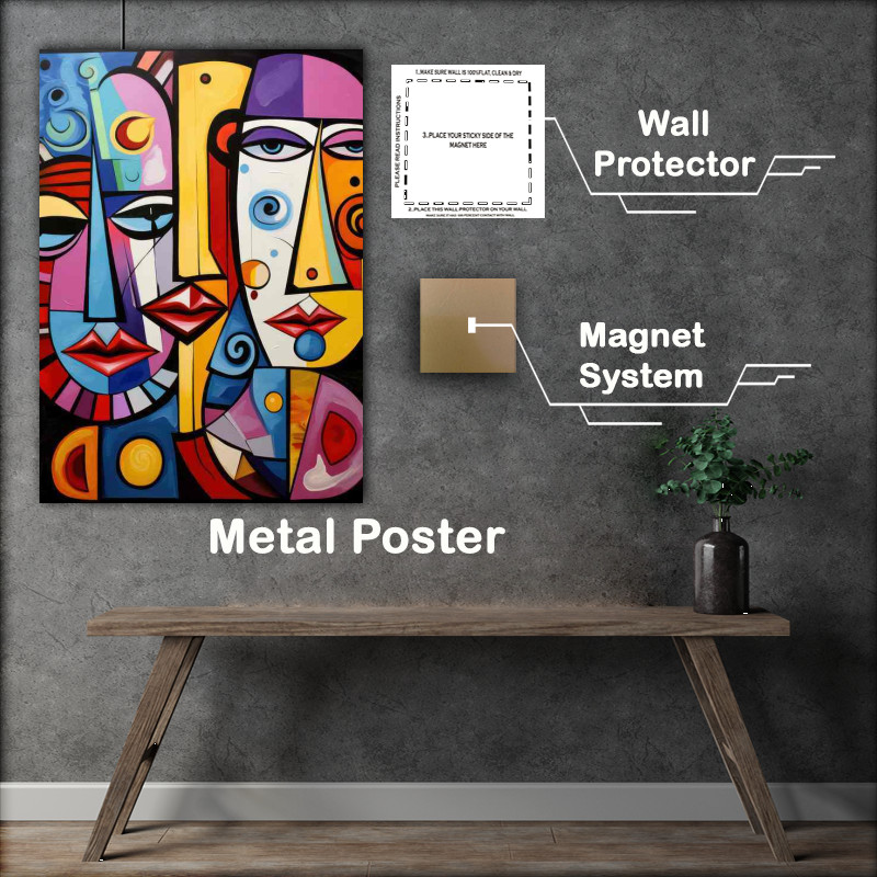 Buy Metal Poster : (Beyond Realism Abstract Faces in Dazzling Hues)