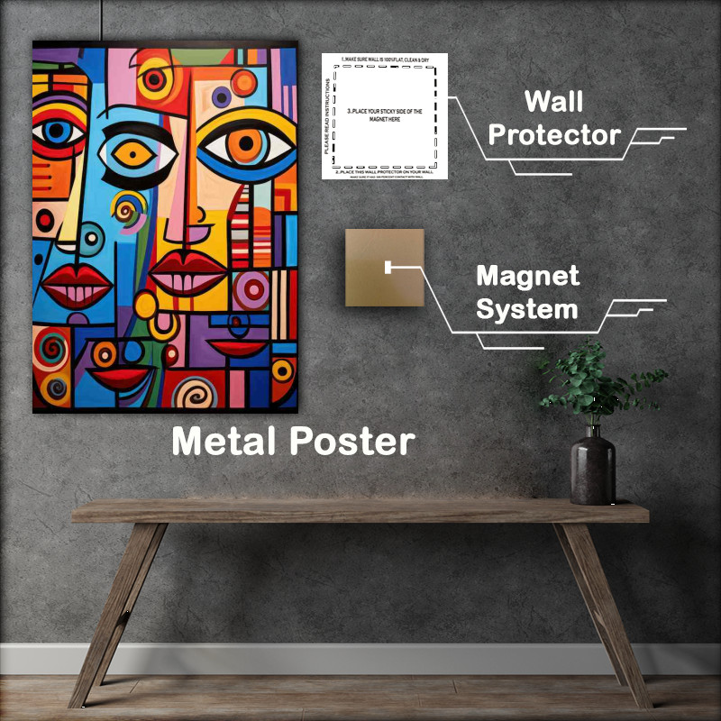 Buy Metal Poster : (Colorful Facial Fantasies Abstract s Unveiled)