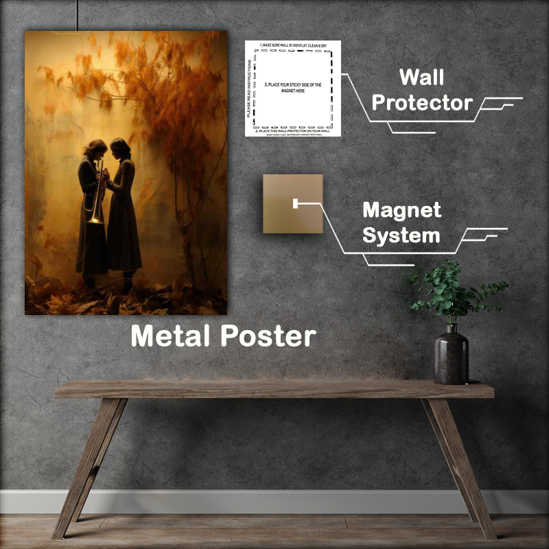 Buy Metal Poster : (The shadows of two woman playing the trumpet)