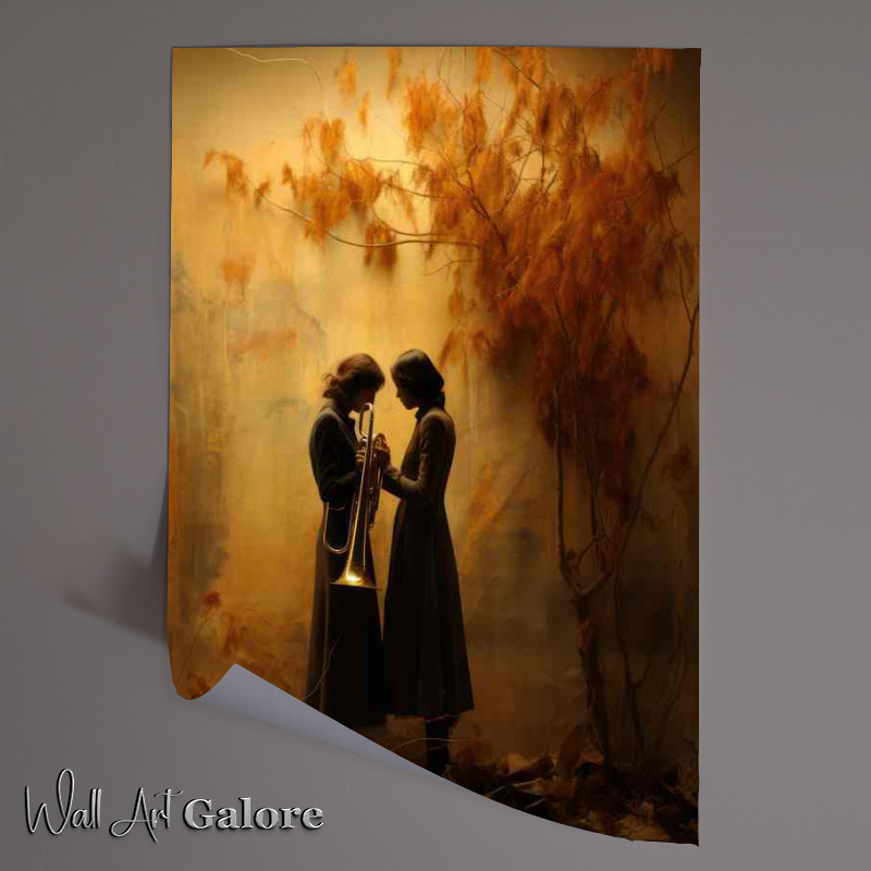 Buy Unframed Poster : (The shadows of two woman playing the trumpet)