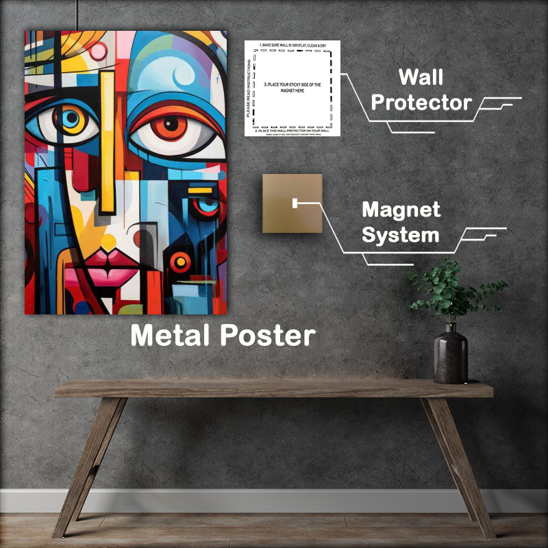 Buy Metal Poster : (Vivid Expressions Abstract Colorful Faces in Art)