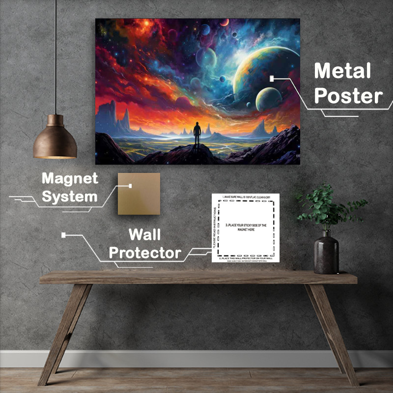 Buy Metal Poster : (Beyond Earth Planets with Gigantic Rock Barriers)