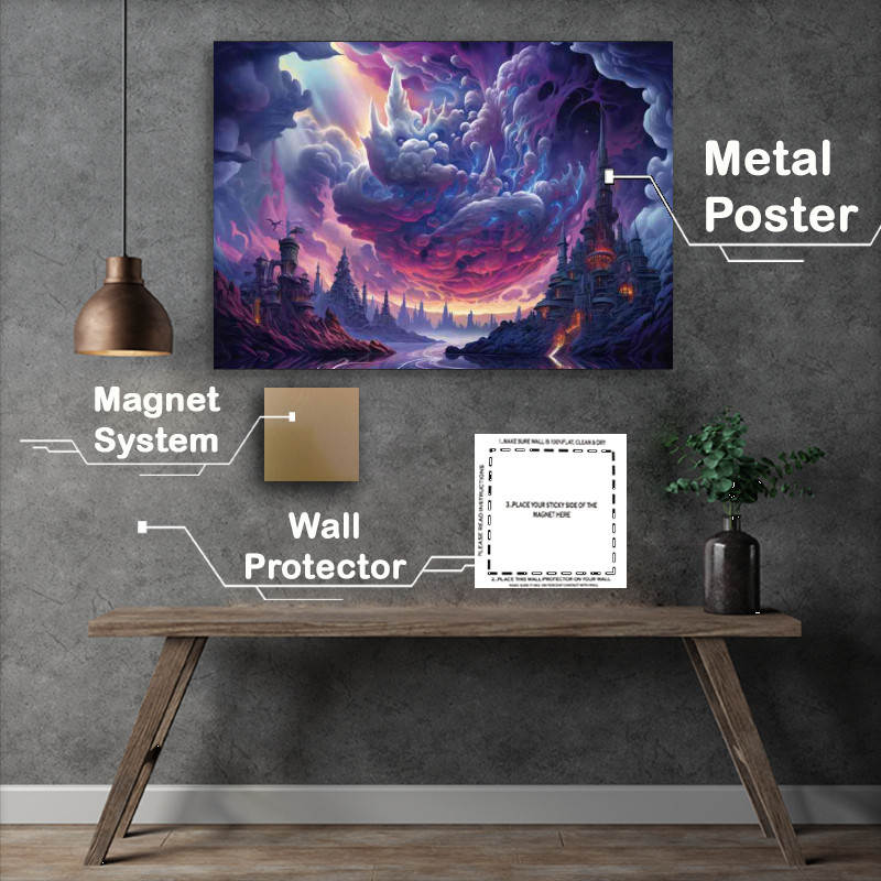 Buy Metal Poster : (Planets Surrounded by Monumental Rock Structures)