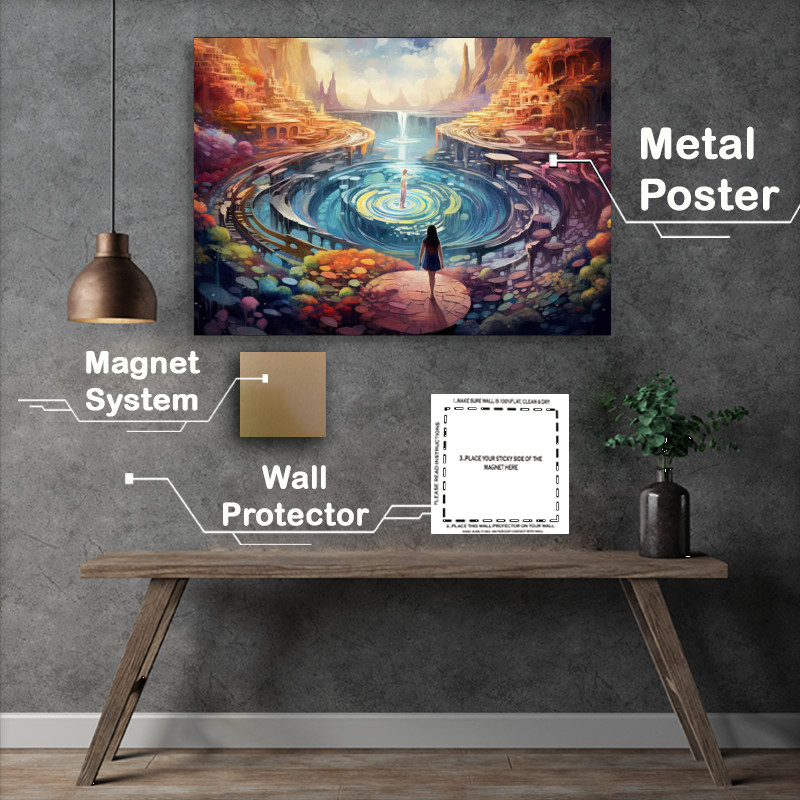 Buy Metal Poster : (A girl walking in a fantasy landscape setting)