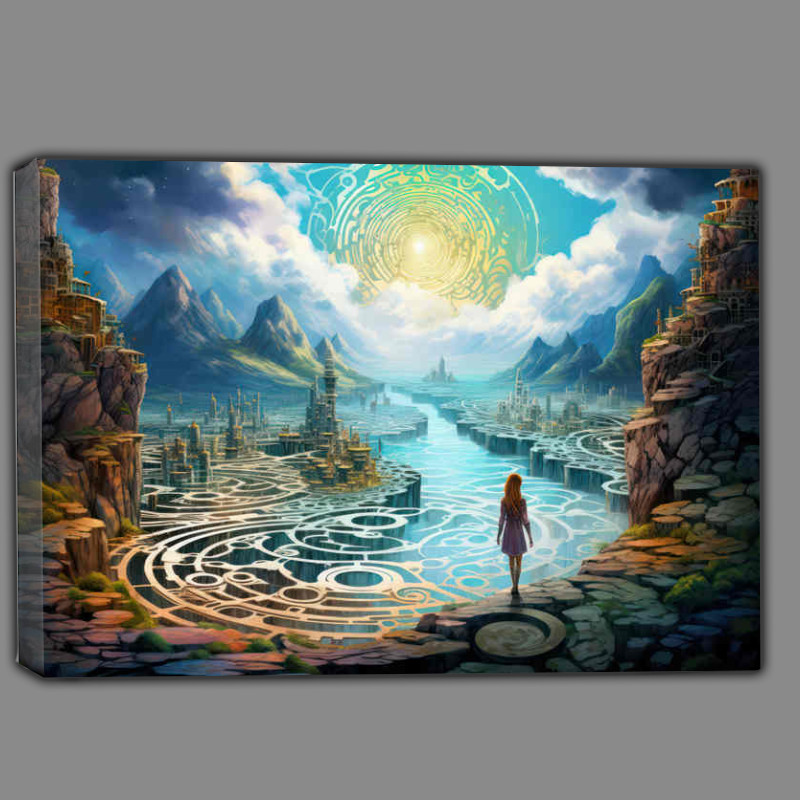 Buy Canvas : (A girl walking through a fjord in a fantasy setting)