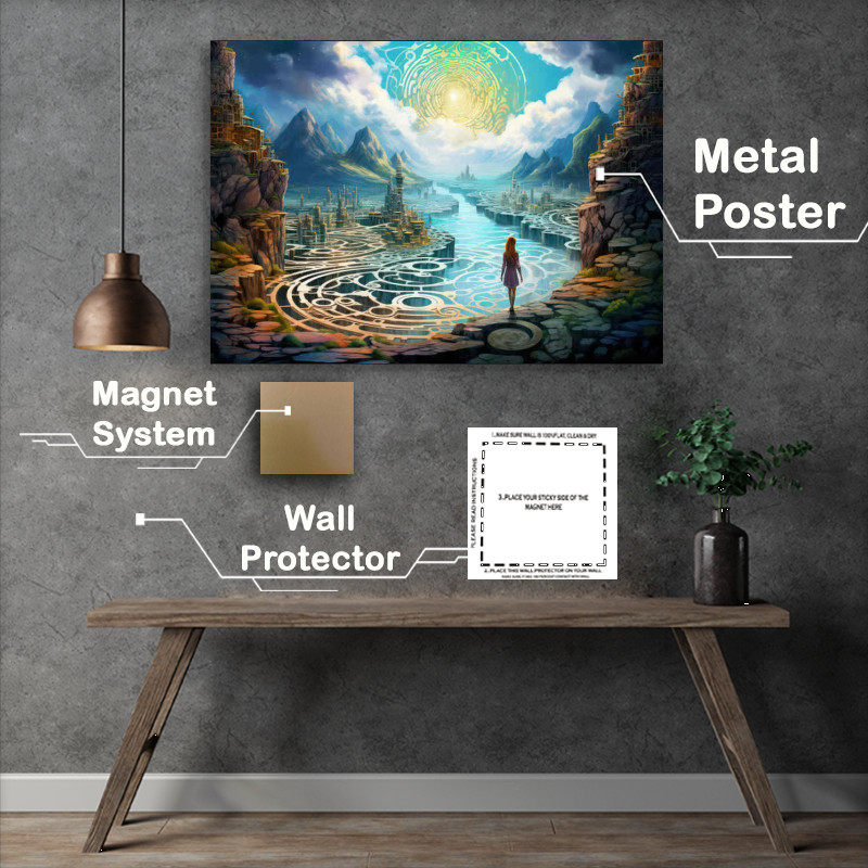 Buy Metal Poster : (A girl walking through a fjord in a fantasy setting)