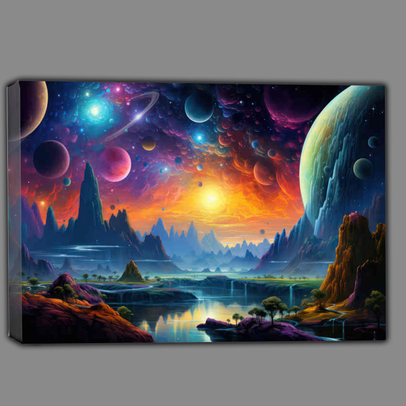 Buy Canvas : (Planets of the universe on a fantasy landscape)