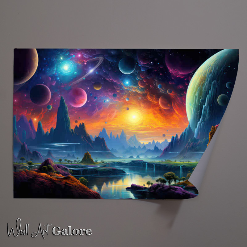 Buy Unframed Poster : (Planets of the universe on a fantasy landscape)