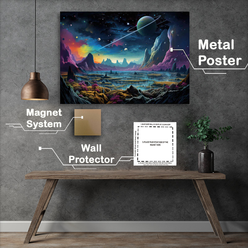 Buy Metal Poster : (Planets with colourful mountains in a fantasy landscape)