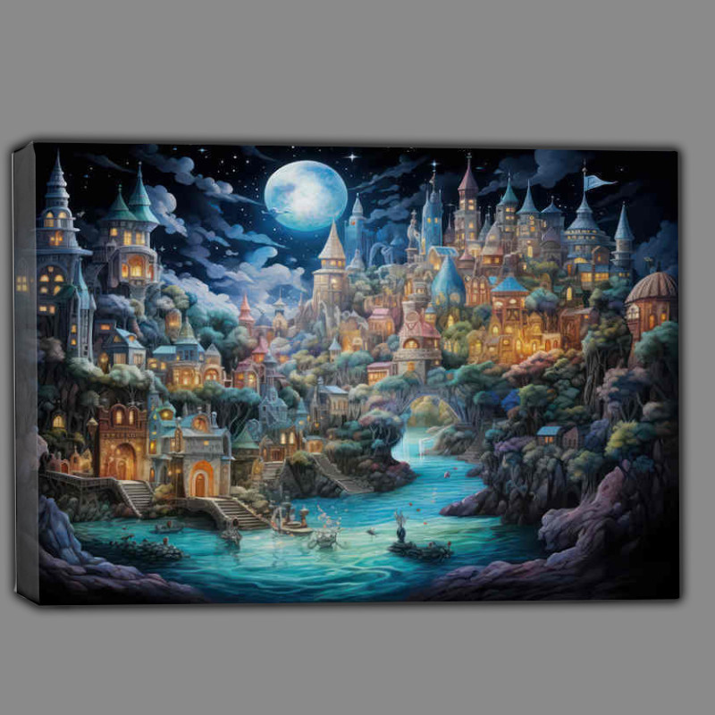 Buy Canvas : (The Fantasy Night Sky with stars shining over the city)