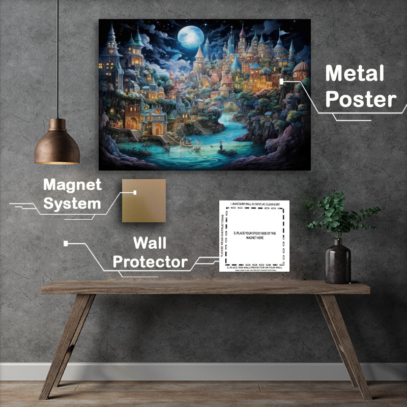 Buy Metal Poster : (The Fantasy Night Sky with stars shining over the city)