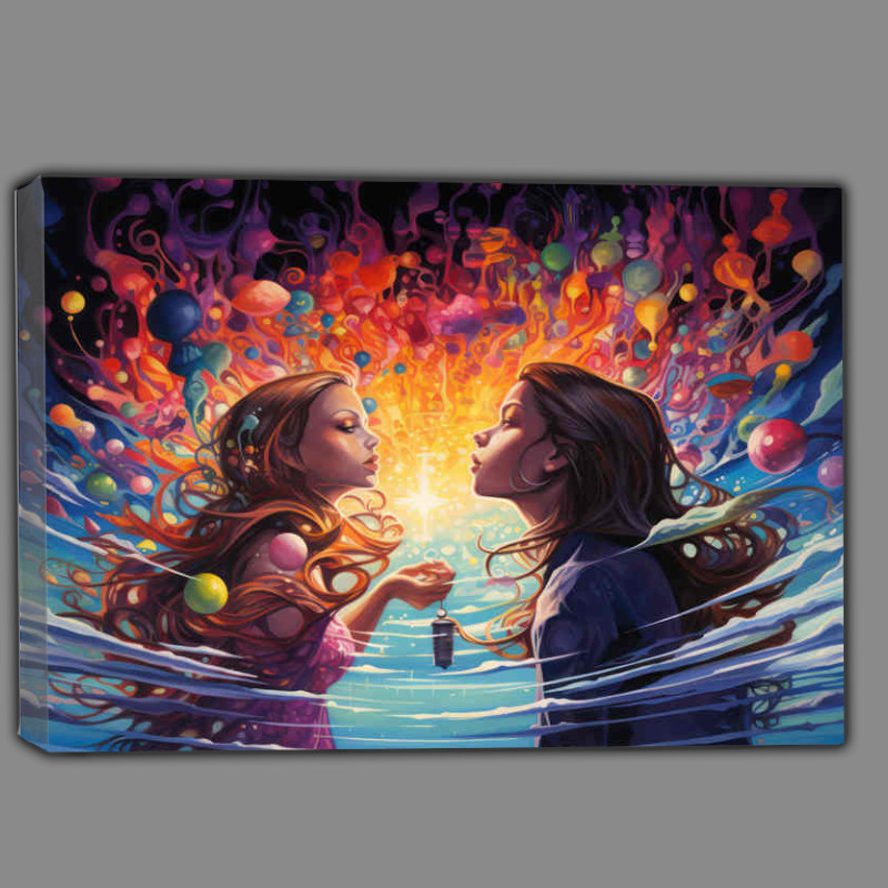 Buy Canvas : (Two girls in a fantasy universe so colourful and bright)