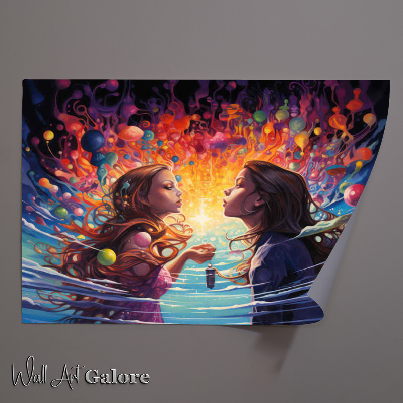 Buy Unframed Poster : (Two girls in a fantasy universe so colourful and bright)