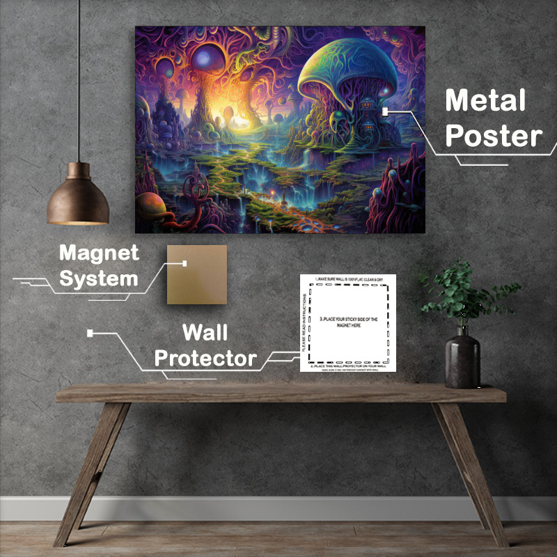 Buy Metal Poster : (Waterfalls In A Enchanted Fantasy Land)