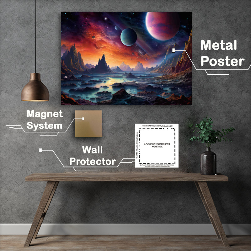 Buy Metal Poster : (fantasy planets amist the mountains)
