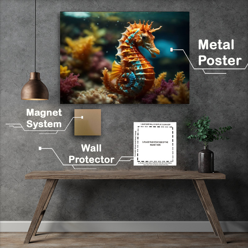 Buy Metal Poster : (Colourful Seahorse underwater in the ocean)