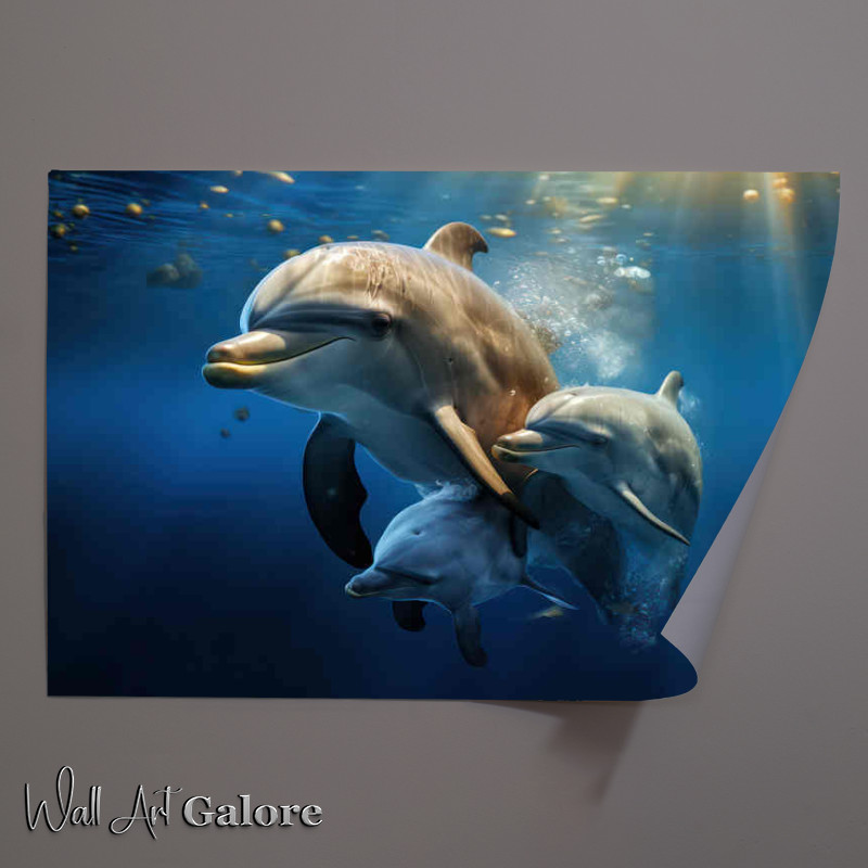 Buy Unframed Poster : (Dolphins swimming through the blue clear waaters)
