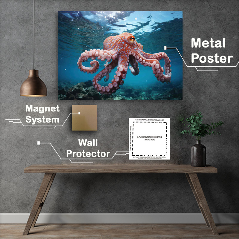 Buy Metal Poster : (Octopus swimming on the ocean floor)