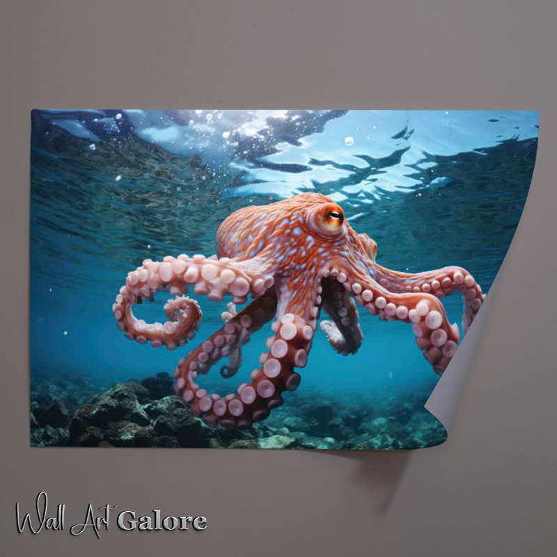Buy Unframed Poster : (Octopus swimming on the ocean floor)