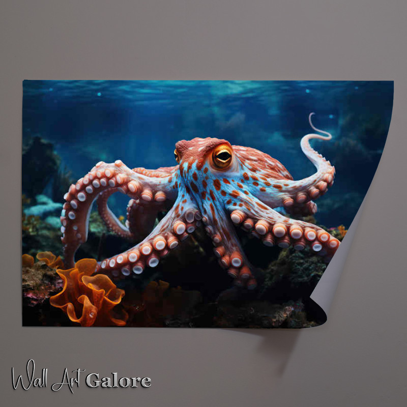 Buy Unframed Poster : (Octopus underwater on the coral ocean bed)