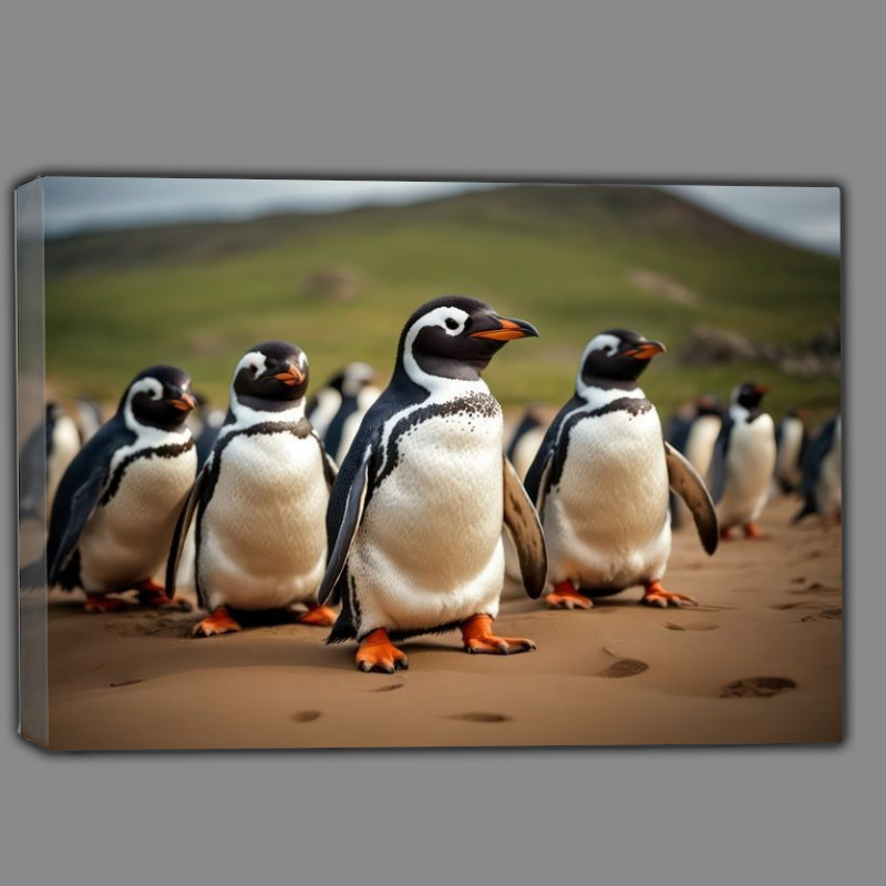 Buy Canvas : (Penguins on a beach in the sand)