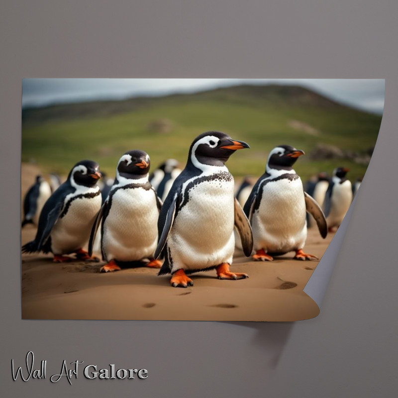 Buy Unframed Poster : (Penguins on a beach in the sand)