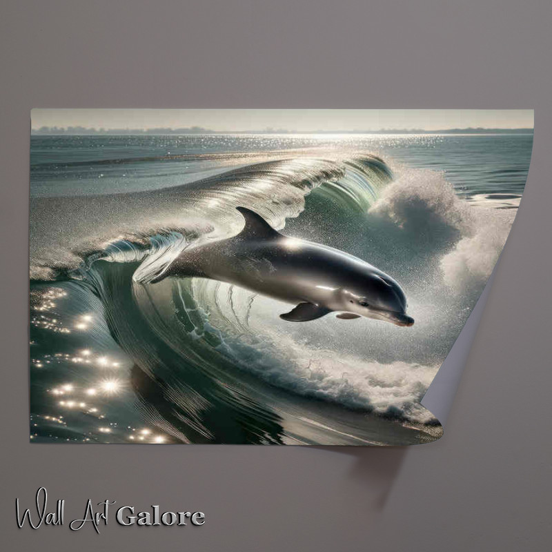 Buy Unframed Poster : (Porpoises flying through the sea with big waves)