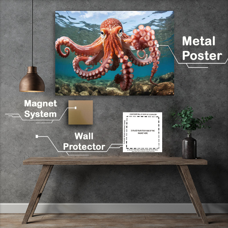Buy Metal Poster : (octopus swimming in the ocean sea)
