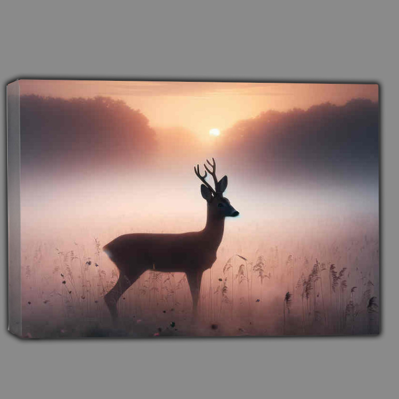 Buy Canvas : (Moring mist with a deer standing tall)