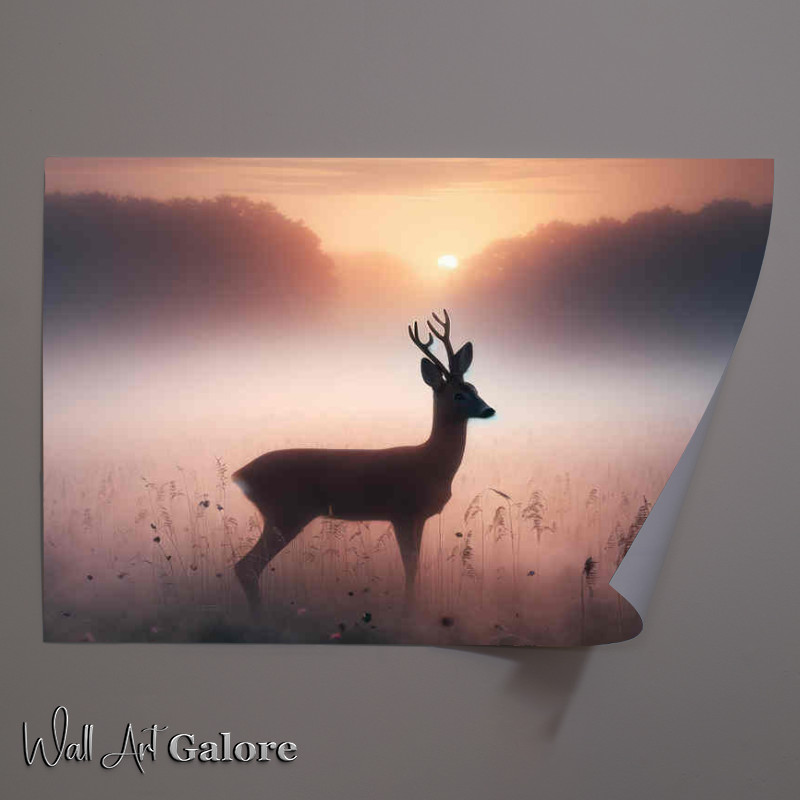 Buy Unframed Poster : (Moring mist with a deer standing tall)