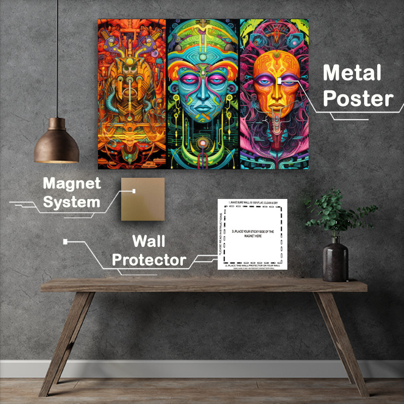 Buy Metal Poster : (Aztec style faces to the gods)